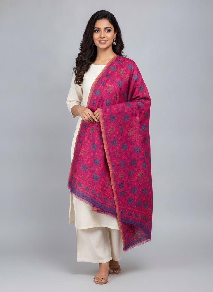 Vibrant Pink Leaf Print Dupatta