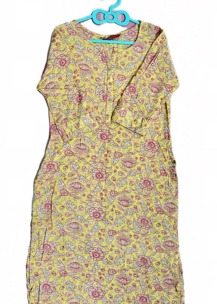 Yellow Floral Print Kurta
