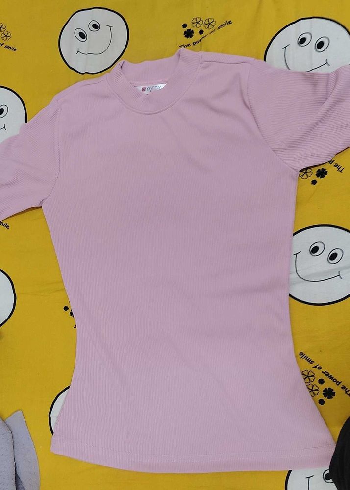Light Pink Ribbed Turtleneck Top