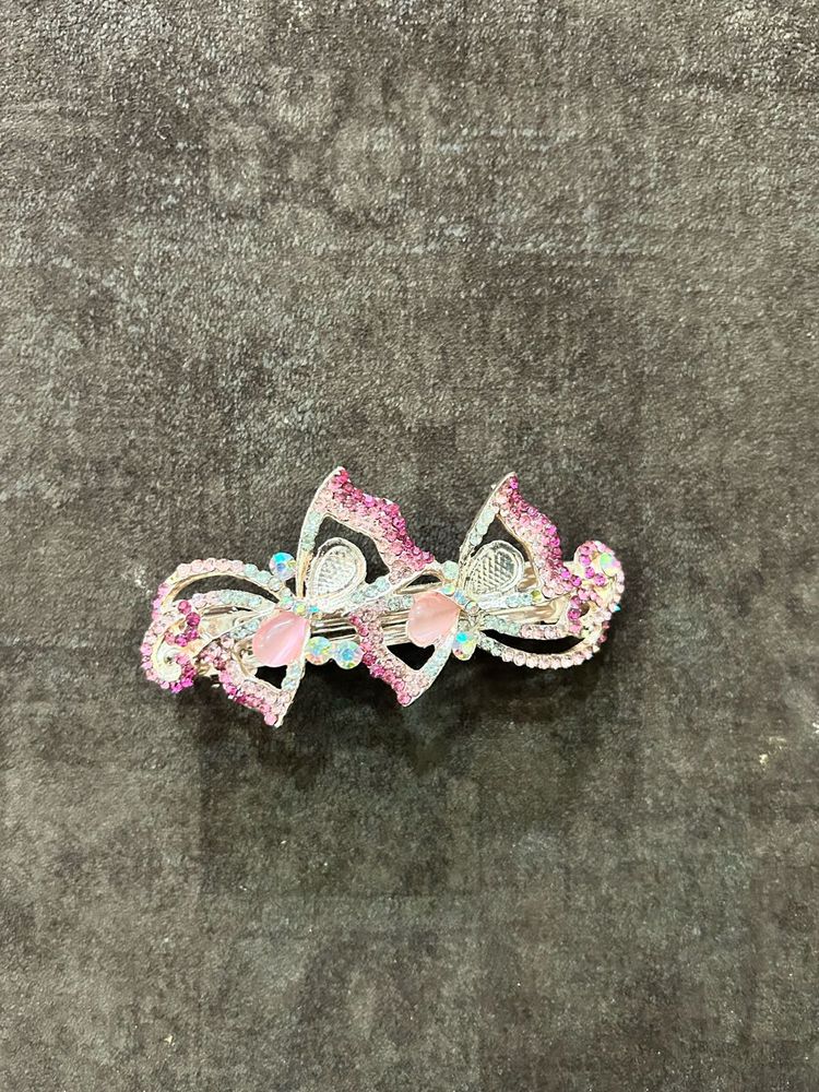 Pink Vintage Butterfly Rhinestone Metal Hair Clip