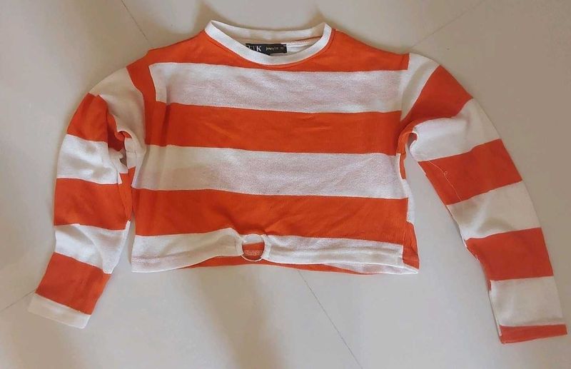 Orange &amp; White Striped Cropped Top