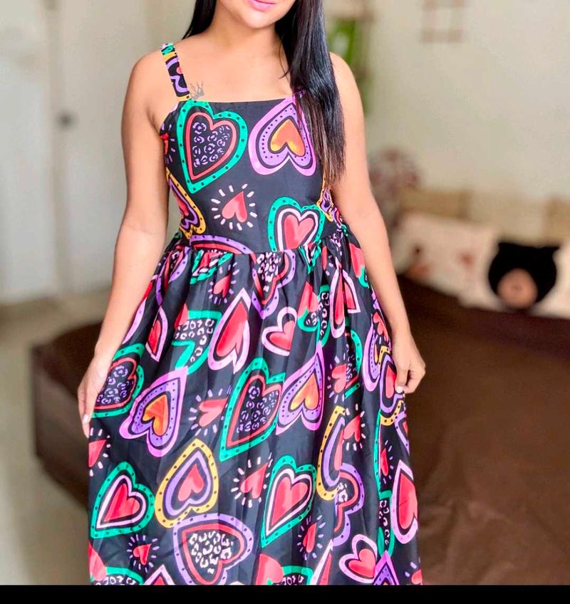 Vibrant Heart Print Maxi Dress