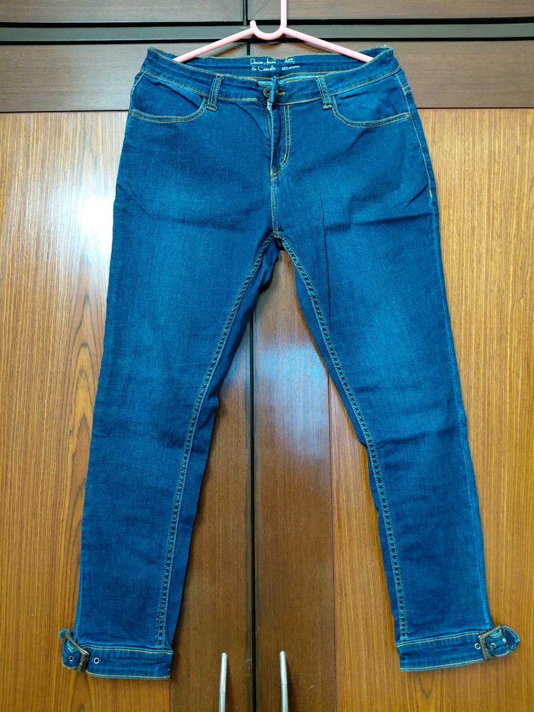 Mid waist Blue Denim Jeans Ankle crop