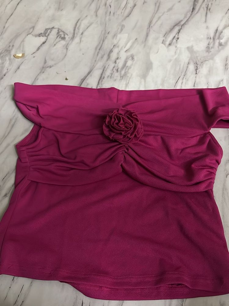 Chic Off-Shoulder Top with Rose Detail
