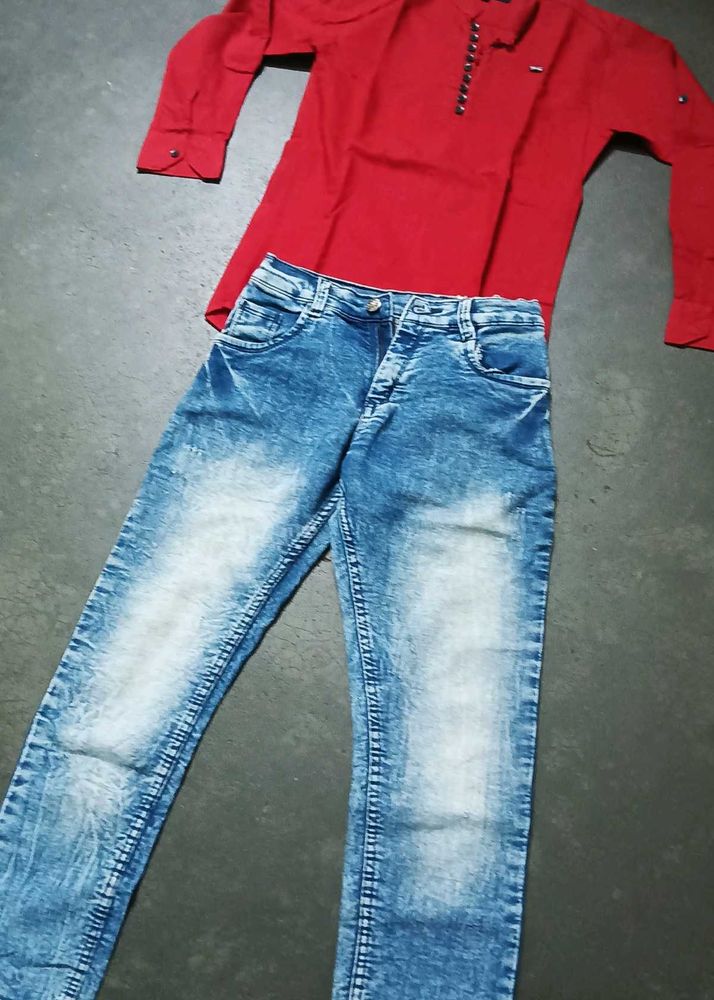 Red Kurta with Blue Jeans