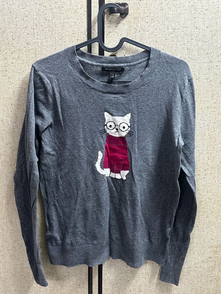 Banana Republic Gray Cat Sweater