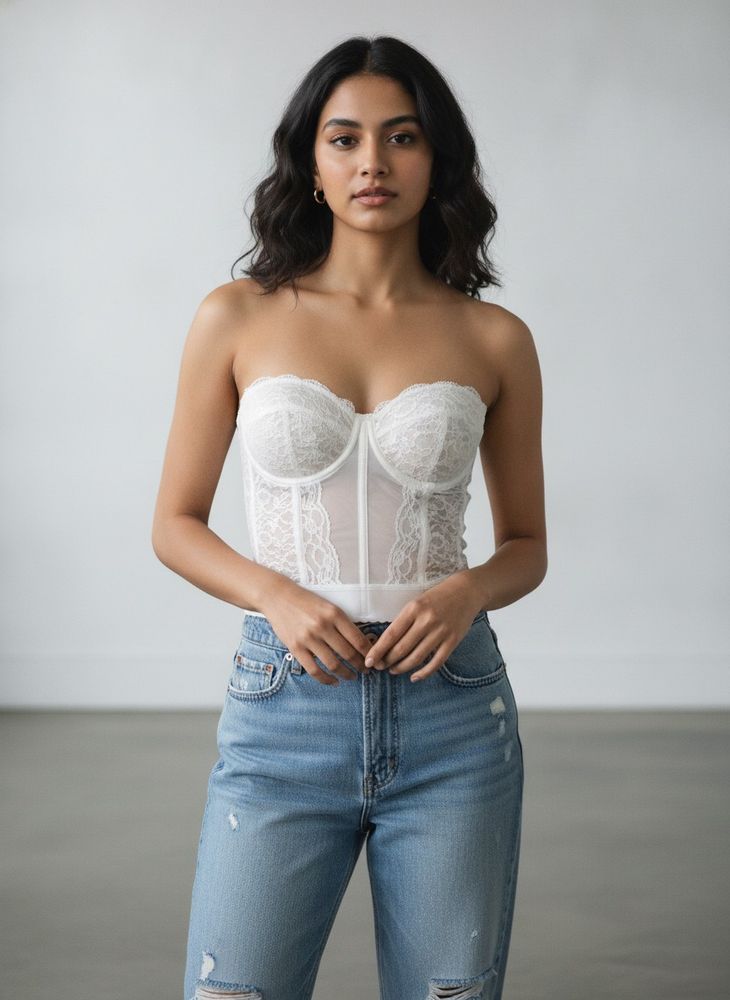 White Lace Strapless Corset Bra
