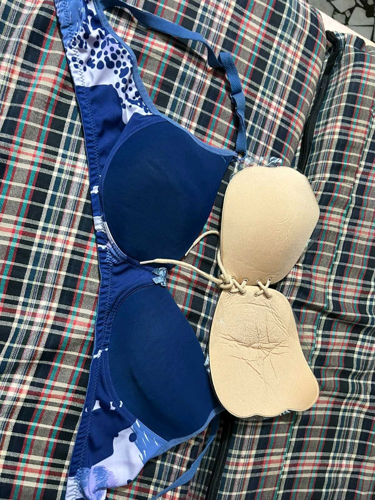Blue Padded Bra with Straps