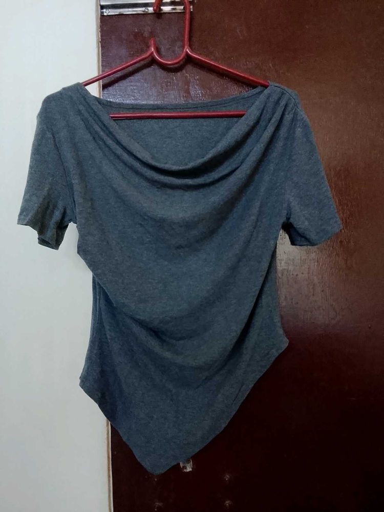 Stylish Grey Drape Neck Top