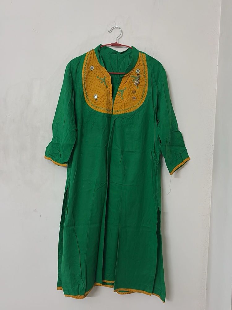 Green &amp; Yellow Embroidered Lhenga Choli