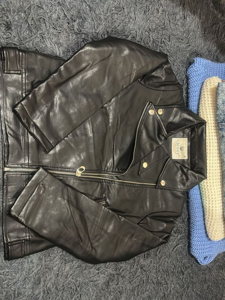 Classic Black Faux Leather Biker Jacket