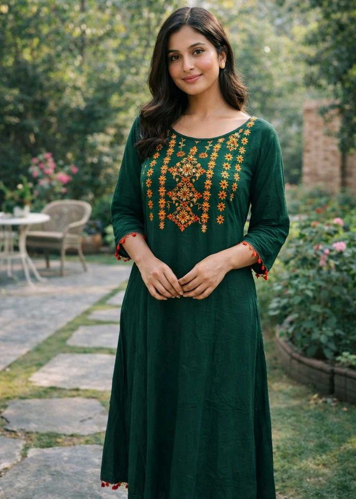 Embroidered Green Kurta