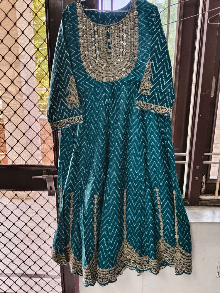 Embellished Teal Anarkali kurta