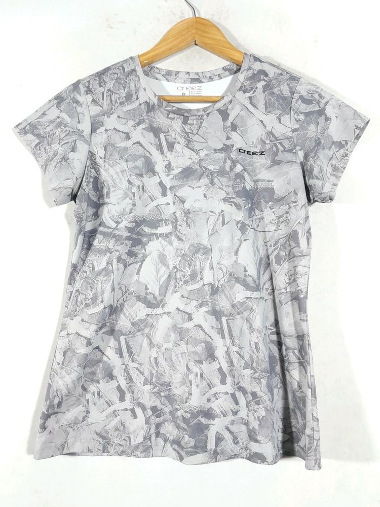 Grey Printed Casual Active T-Shirt (Women's)