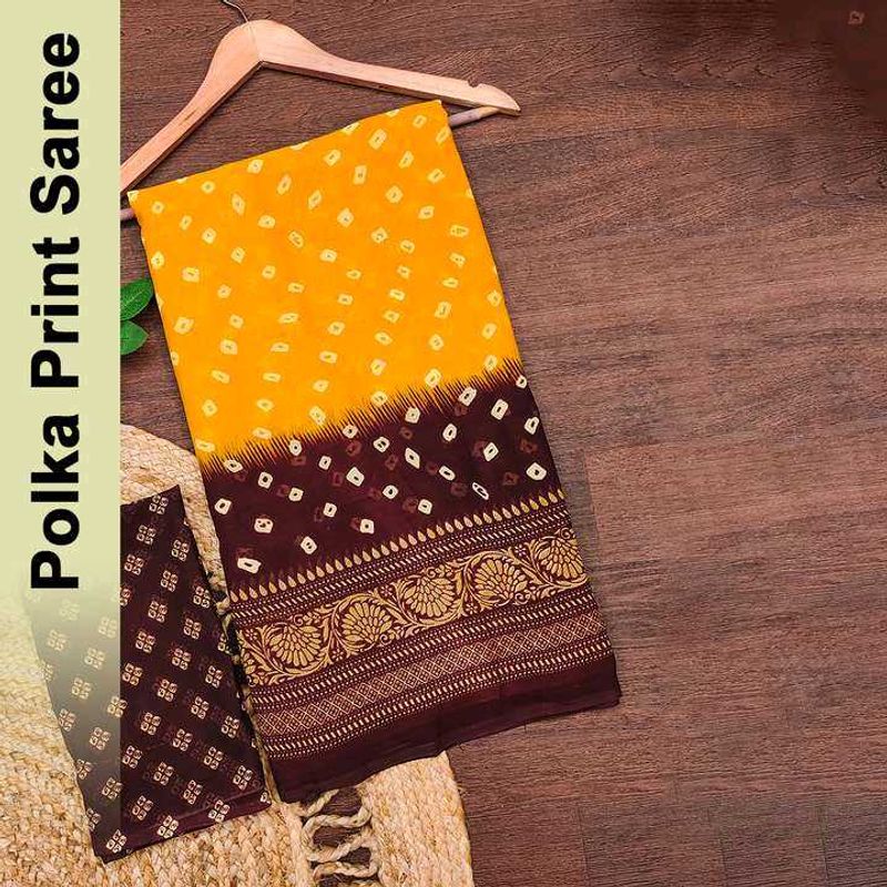 Yellow Bandhani Print Saree