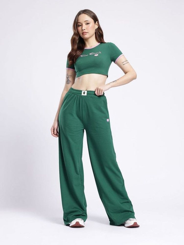 GLITCHEZ Women High Waisted Green Trouser