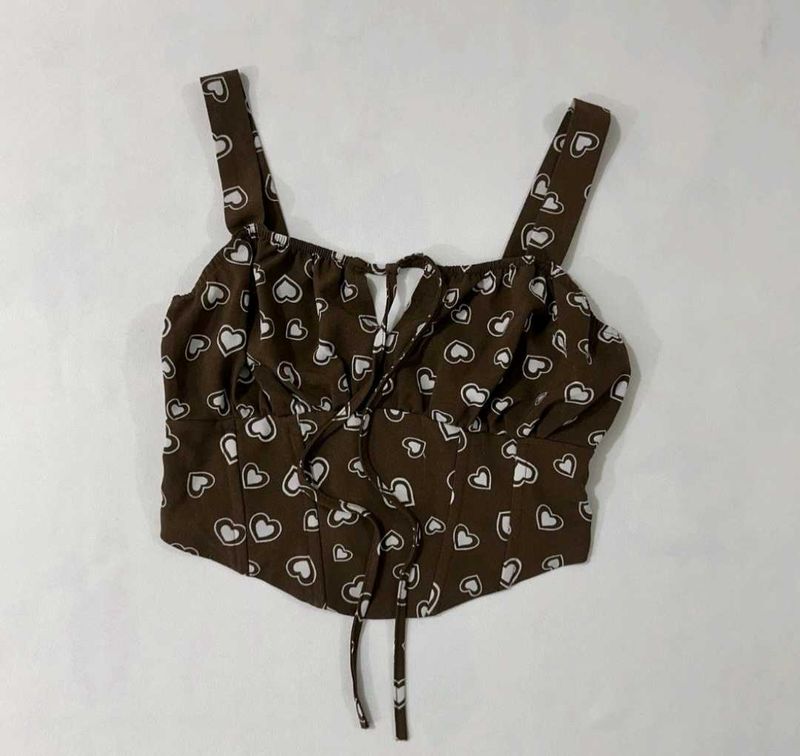 Cute Heart Print Corset Top