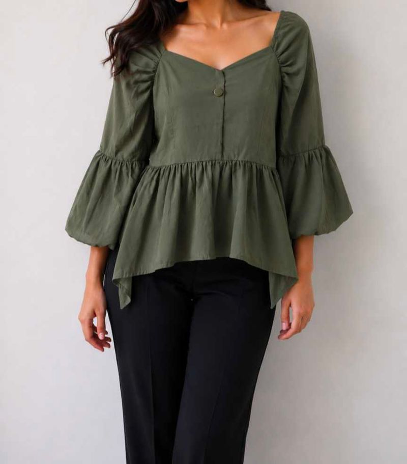 Stylish Olive Green Peplum Top