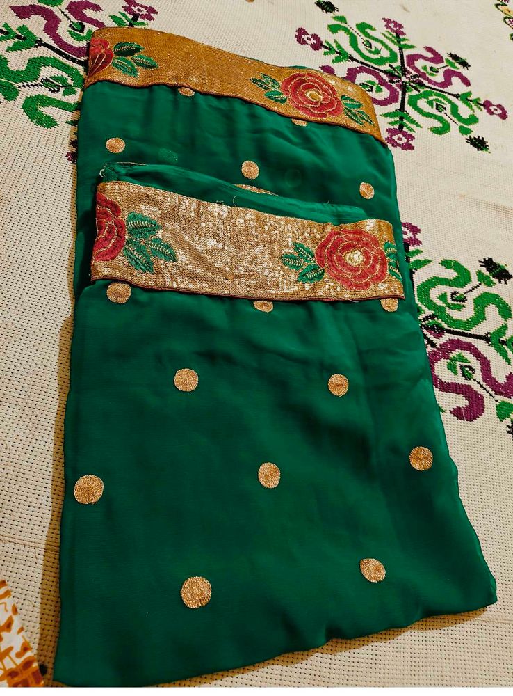 Elegant Emerald Green Saree pure Georgette