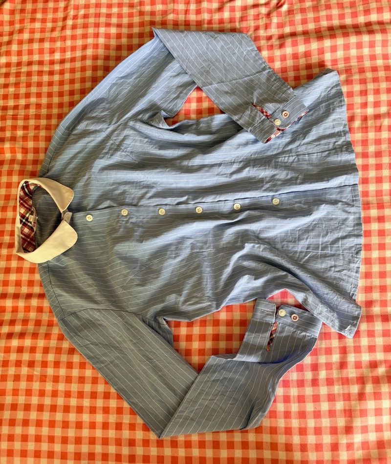 Men's Blue Striped Dress Shirt