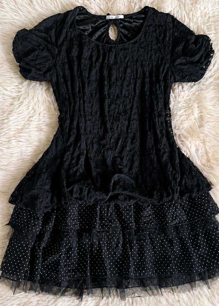 Black Lace Ruffle Dress