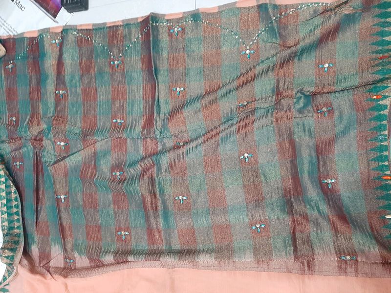 Pure Cotton Embroidery Work Saree And Blouse