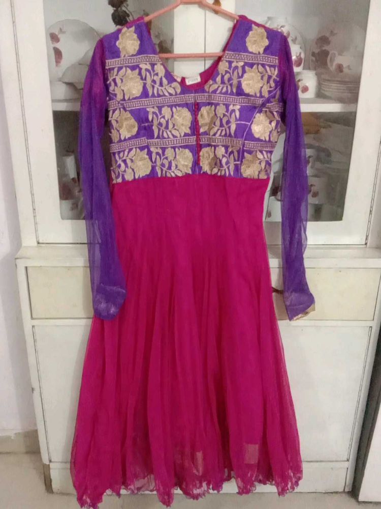 Vibrant Pink &amp; Purple Embroidered Gown
