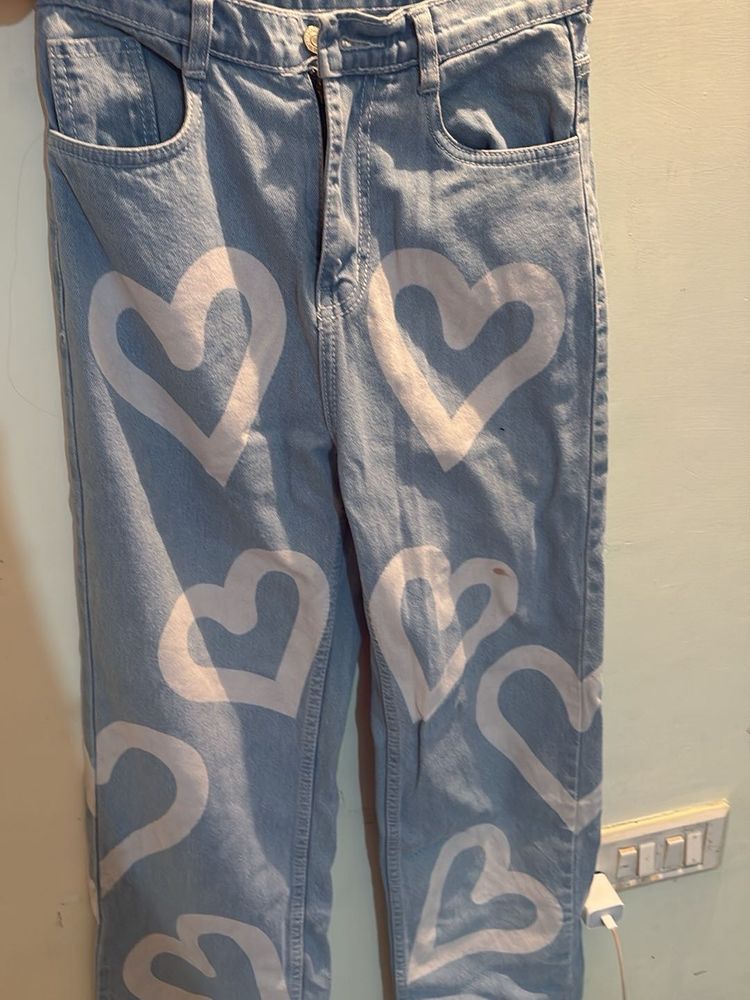 Light Wash Heart Print Jeans