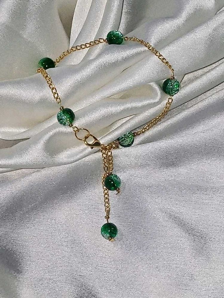 handcrafted Sparkling Green Beaded Bracelet