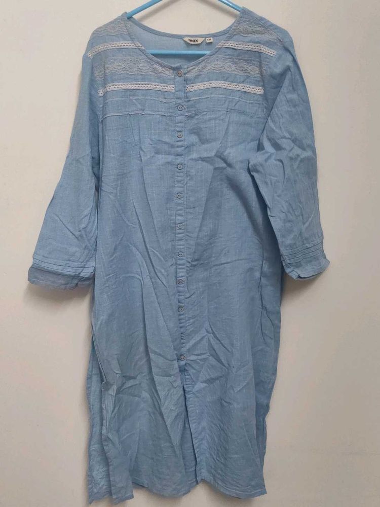 Light Blue Button-Front Midi Dress