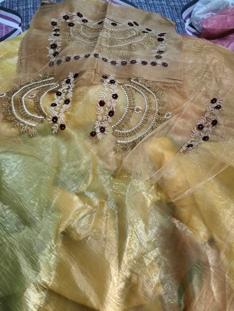 Embroidered Silk Saree pic any colour with blouse