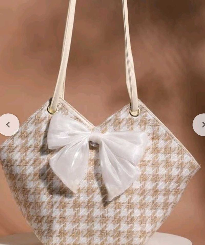 Chic Houndstooth Bow Tote Bag