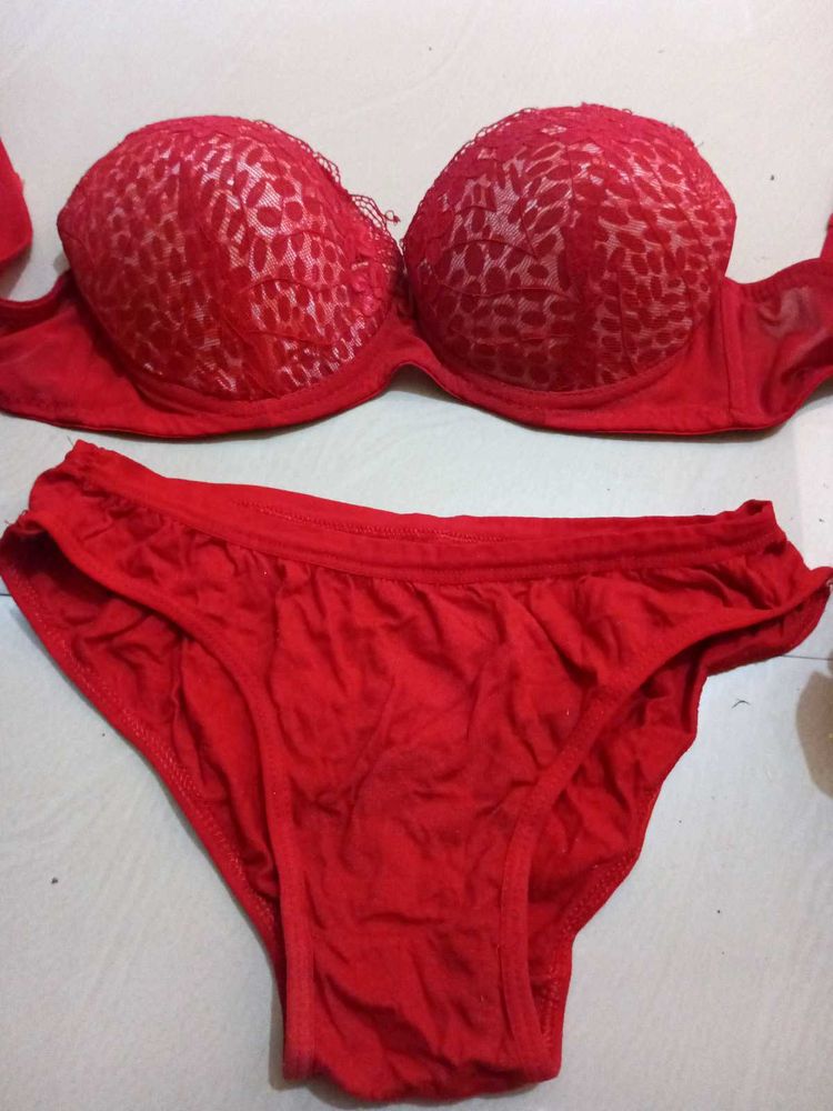 Red Lace Bra Set New