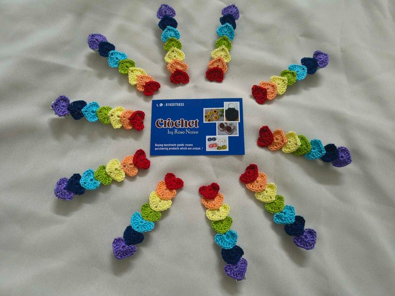 Rainbow Heart Crochet Hair Clips