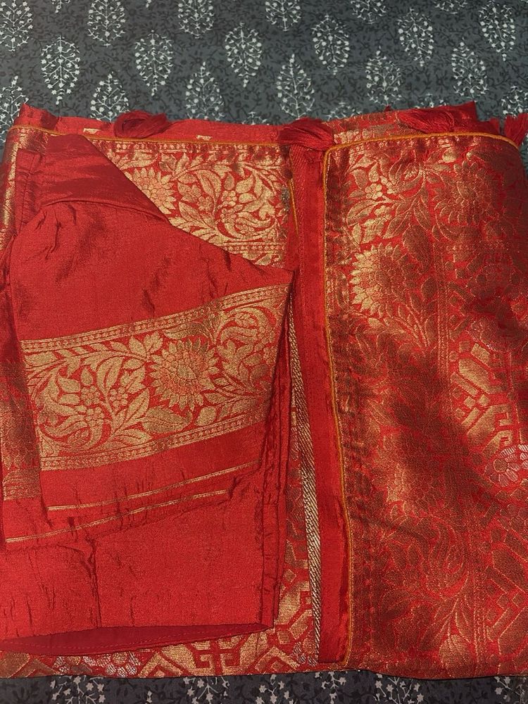 Red Banarasi Silk Saree with Blouse