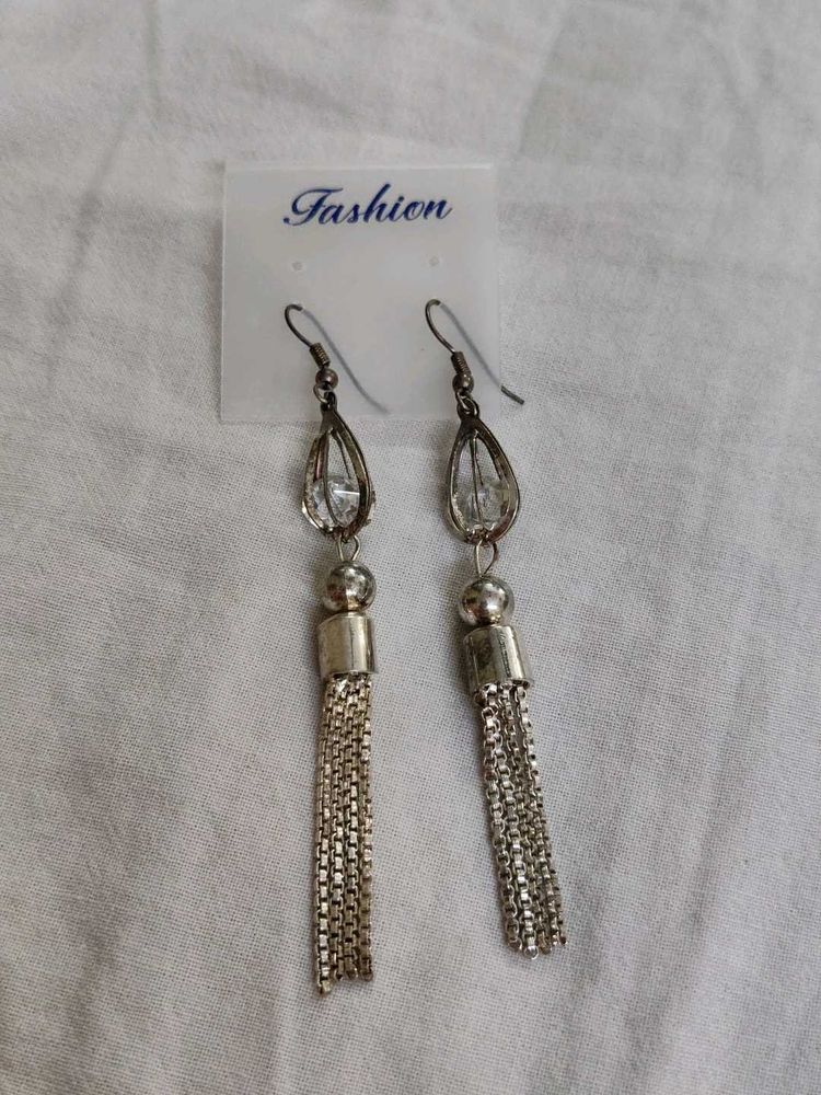 Silver Tassel Dangle Earrings