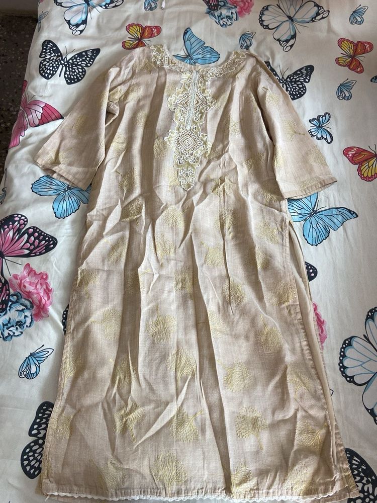 Elegant Beige Kurta with Gold Print