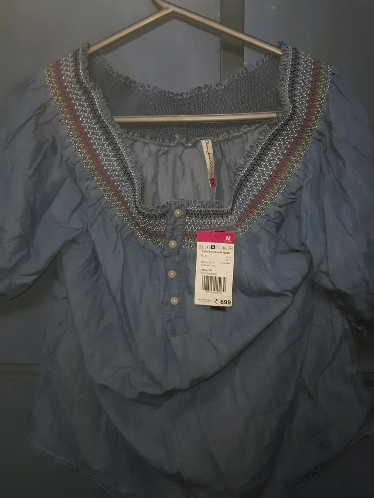 Brand New Half Shoulder Denim Top