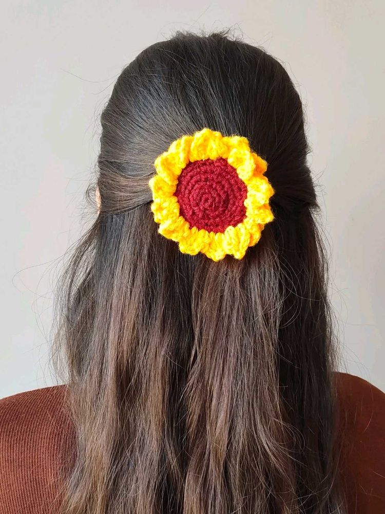 Handmade Crochet Sunflower Hair Tie