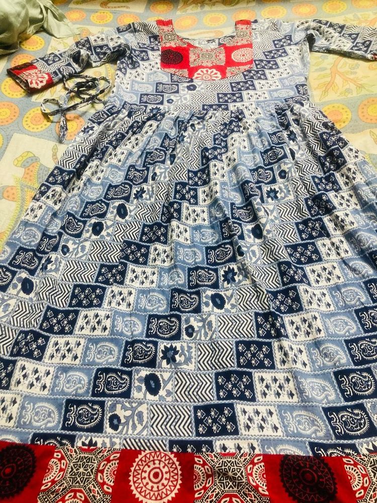 Ajrakh &amp; Jaipuri Printed Ethnic Gown