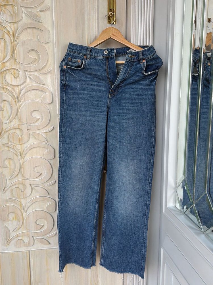 Women's Blue Denim Wide Leg Jeans