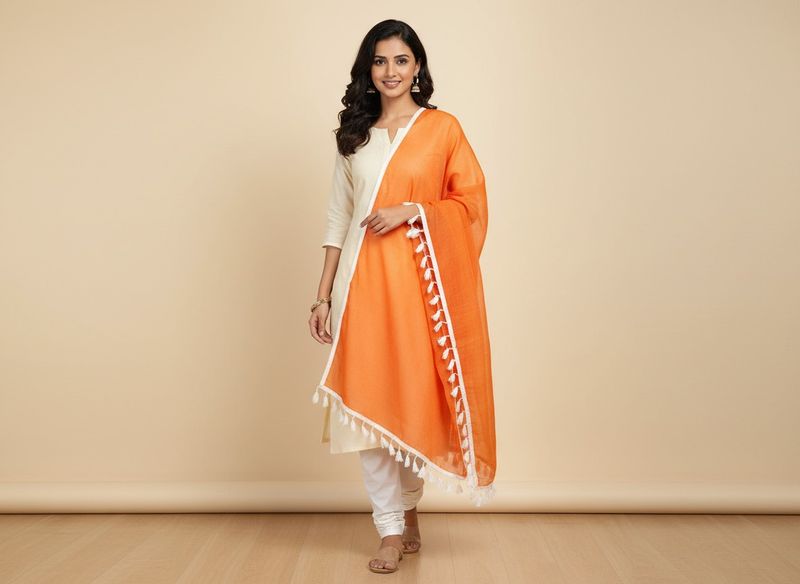 Orange Dupatta with Tassels
