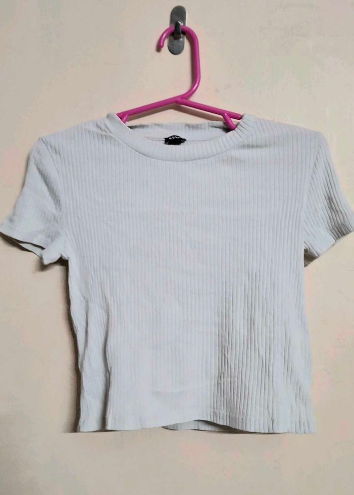 Light Blue Ribbed Cropped Tee