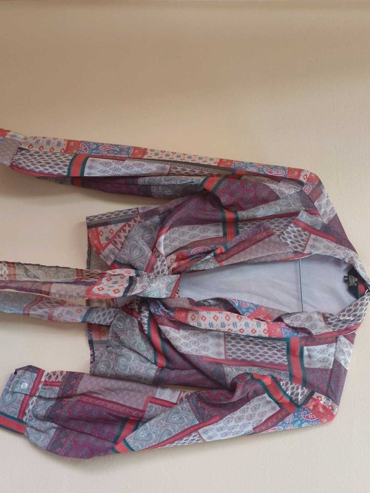Sheer Patchwork Print Shirt