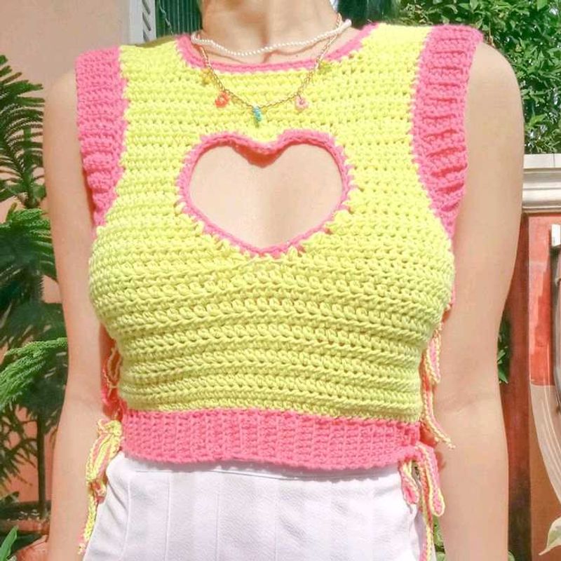 Crochet Heart Cutout Crop Top