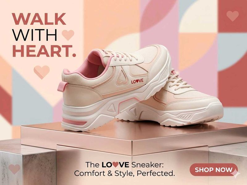 white and pink cute LOVE Sneakers