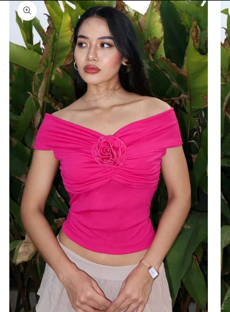 Hot Pink Off-Shoulder Rose Top