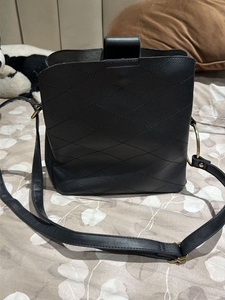 Chic Quilted Black Bucket Bag