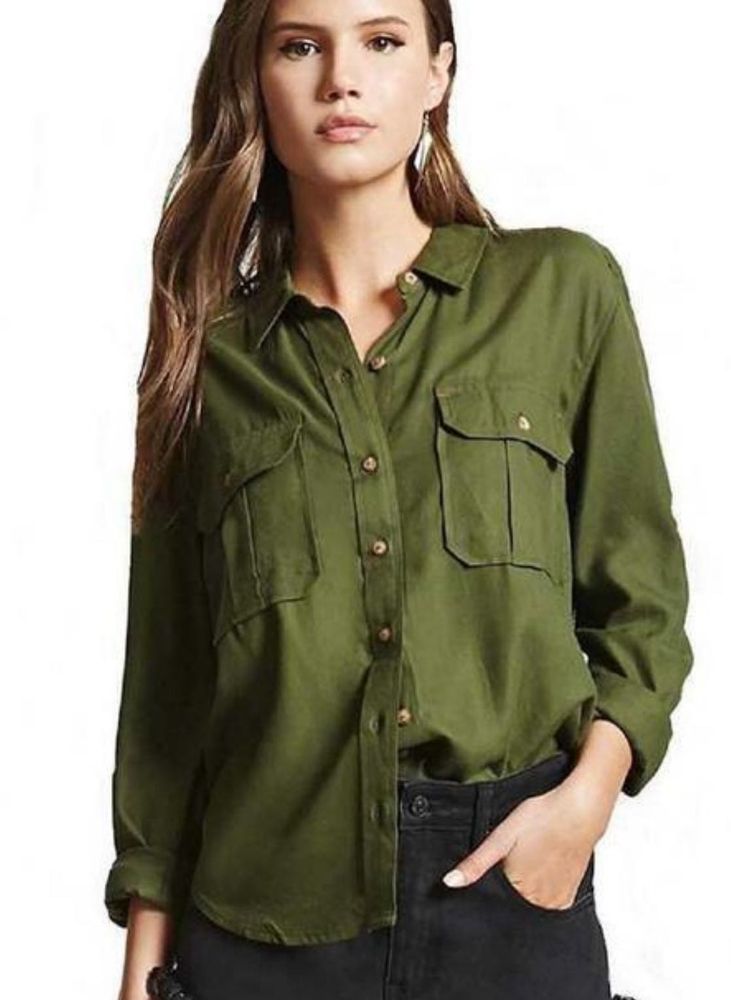 Stylish Olive Green Button-Up Shirt