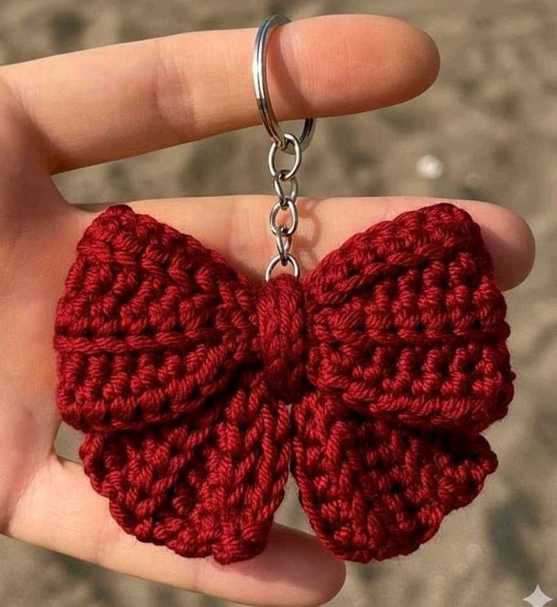 Handmade Knitted Red Bow keychain